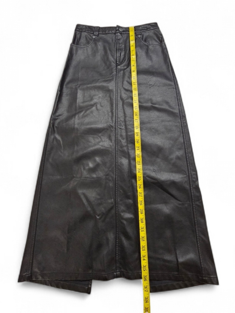 Free People City Slicker Faux Leather Maxi Skirt With Back Slit Sz 2 - Picture 10 of 10